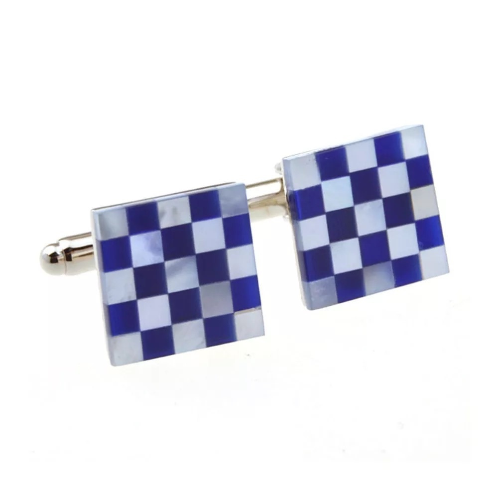 Elegant Mother of Pearl and Lapis Checkered Cufflinks